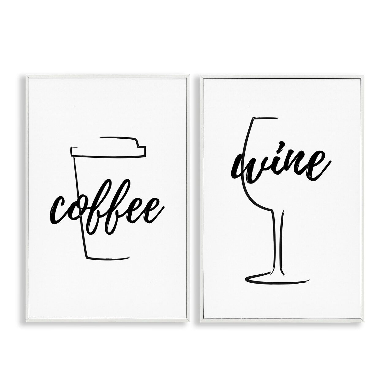 Stupell Industries Simple Coffee Wine Drawing 2 pc Framed Giclee Wall Art Set Design by Martina Pavlova